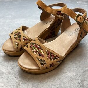 Sundance Five Worlds Platform Sandals Womens 36/5.5-6 Tan Leather Woven Wedges